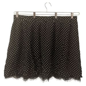 Black and White Junarose Women's Polka Dot Lace Trim Mini Skirt